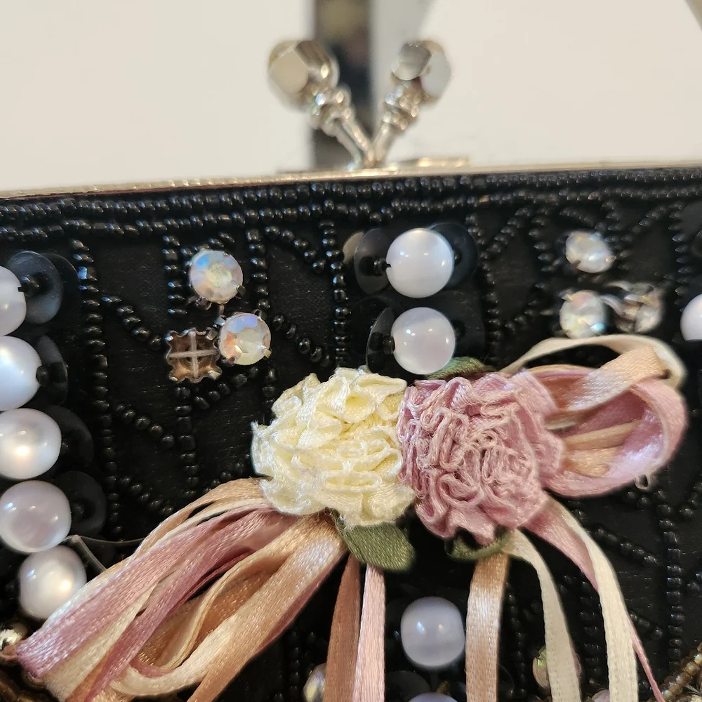 Beaded Handbag Black & White Clutch Purse No Strap